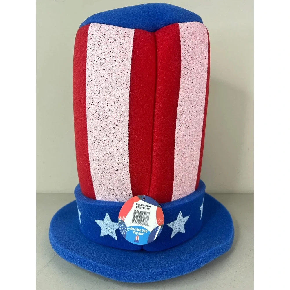 NEW America 250th Birthday Top Hat Patriotic Uncle Sam Foam USA Red White Blue